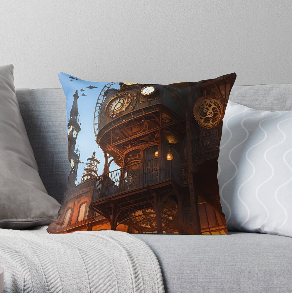 A World of Steam and Gears Throw Pillow for Sale by fkc666