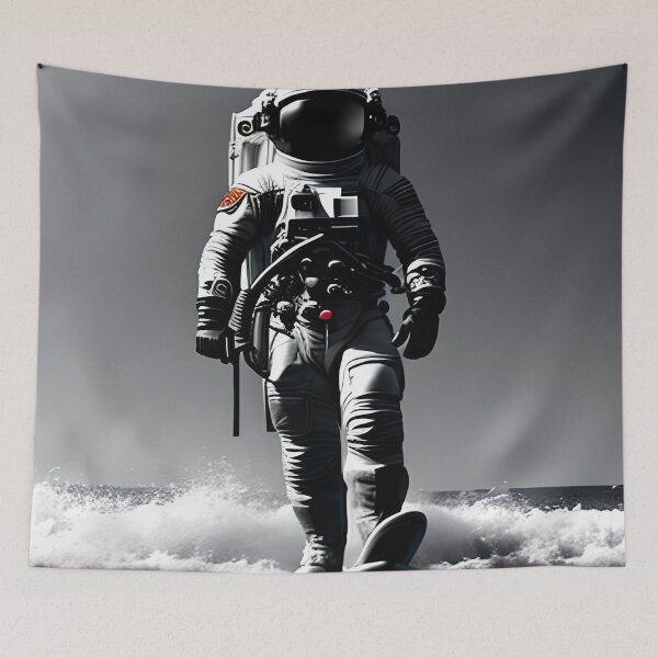 Item preview, black and white surfing astronaut designed and sold by redstar-design.