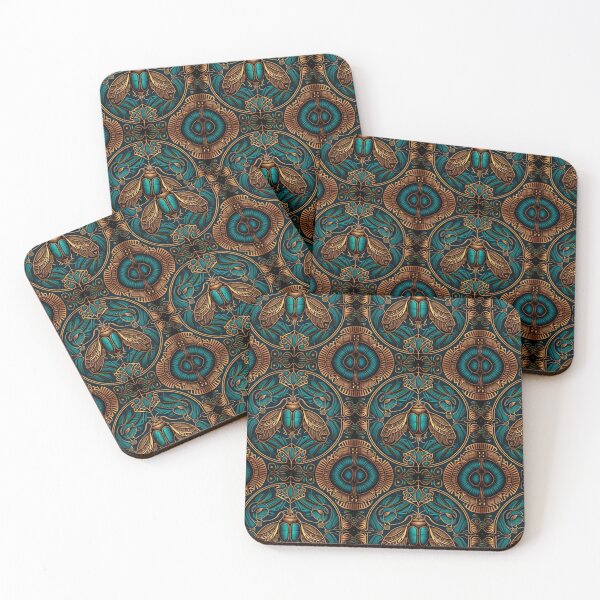 Item preview, Turquoise Sacred Egyptian Scarab Beetle Fabric Textile Pattern designed and sold by Alladin7.