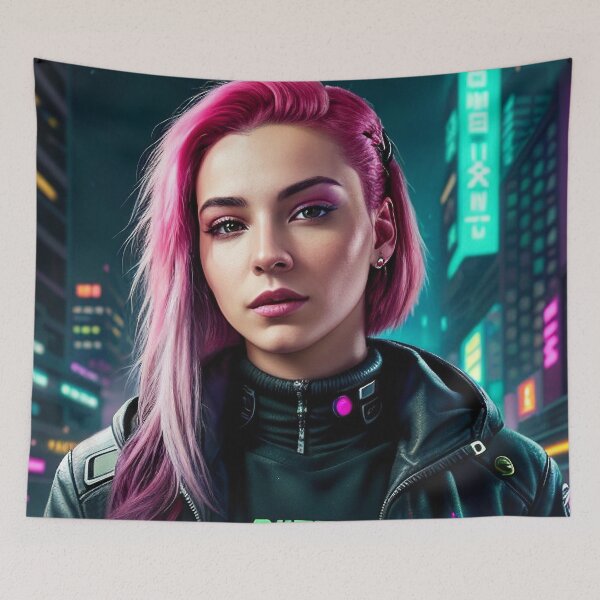Item preview, Realistic Portrait of a Cyberpunk Pink-Haired Teenager Girl designed and sold by CreationP.