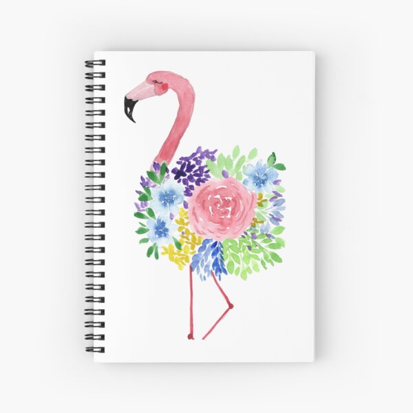 Summer Flowered Flamingo, original watercolor Spiral Notebook