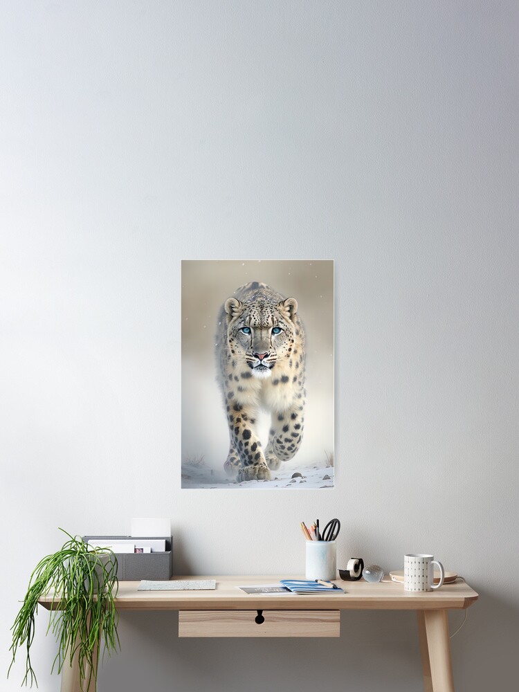 Thumbnail 2 of 3, Poster, Snow leopard with blue eyes in the snow designed and sold by zomgwtfbekjam.