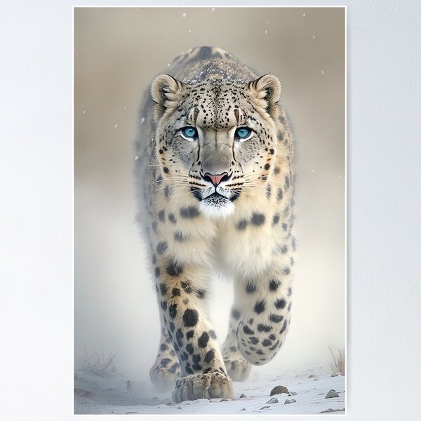 Item preview, Snow leopard with blue eyes in the snow designed and sold by RK - Shop.