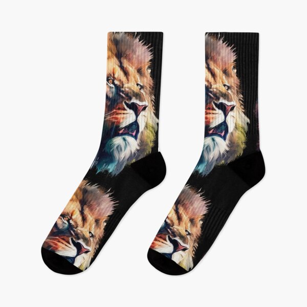 Item preview, Digital art of a lion head with rainbow colors penetrating hunter's gaze designed and sold by Elnica.