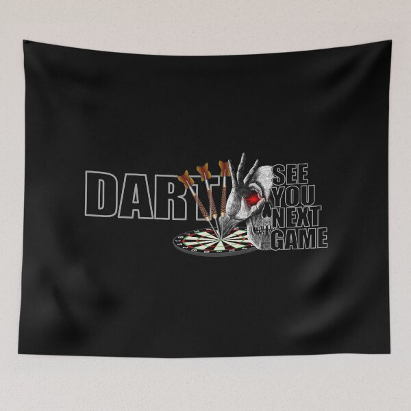 Item preview, Dart design, skull dartboard with saying See You Next Game, 3 darts in bullseye, cool motif for dart players designed and sold by ChrUzDesigner.