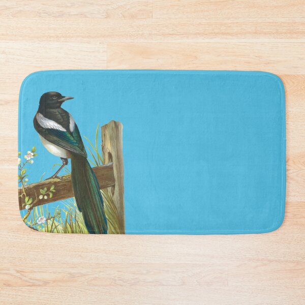 Item preview, Magpie sitting on a fence, vintage chromolithograph illustration. designed and sold by Luggnagg.