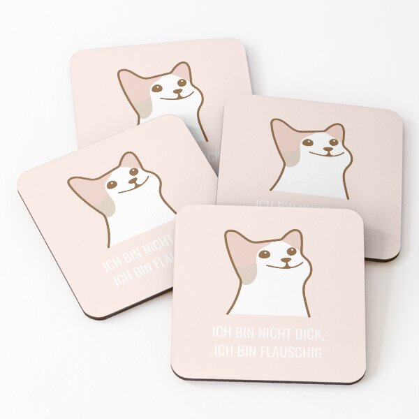 Item preview,  "Ich bin nicht dick, ich bin flauschig" (I'm not fat, I'm fluffy) with a picture of a cat on a pink background designed and sold by RM-Journey.