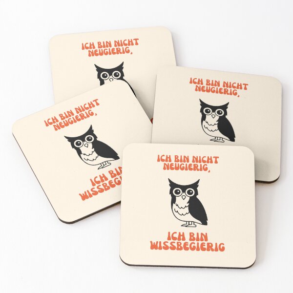 Item preview, "Ich bin nicht neugierig, ich bin wissbegierig" (I'm not curious, I'm eager to learn) with an image of an owl designed and sold by RM-Journey.