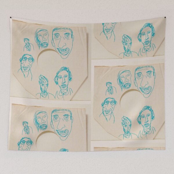 Item preview, 6 caras dibujadas en 12 "manga interna de registro en verde designed and sold by Stacey Lazarus.