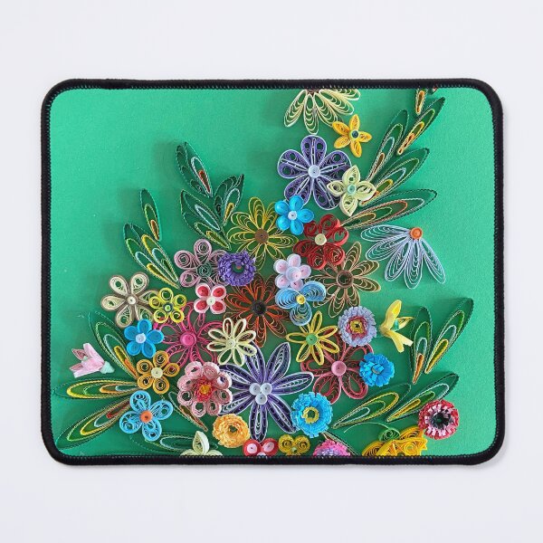 Item preview, Vivid multicolour quilled flowers on teal green background (THIS IS A PRINT) designed and sold by folkyouall.