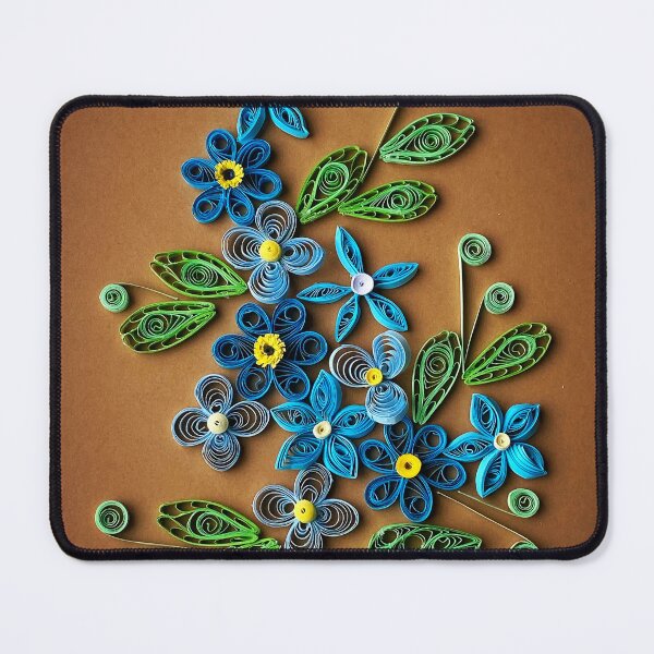Item preview, Vivid blue quilled flowers on gradient brown background (THIS IS A PRINT) designed and sold by folkyouall.
