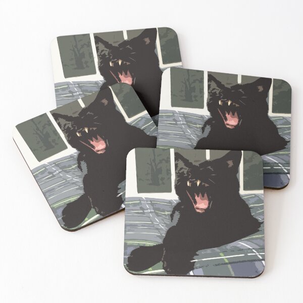 Item preview, Black Cat Yawning Art designed and sold by cafecats.
