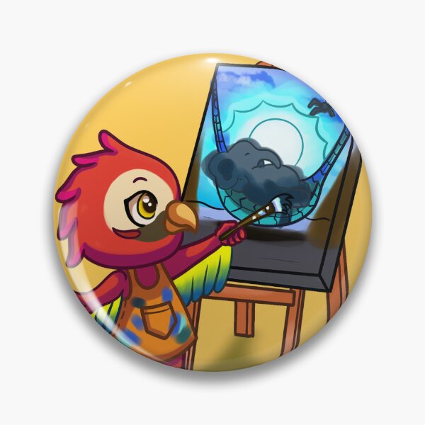 Item preview, red macaw painting a picture with the theme of the song: elephant swinging in chibi kawaii style, colorful illustration designed and sold by kitsuneins.