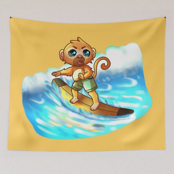 Item preview, monkey surfing in the sea reaching the big wave of the season, cartoon style, colorful,  designed and sold by kitsuneins.
