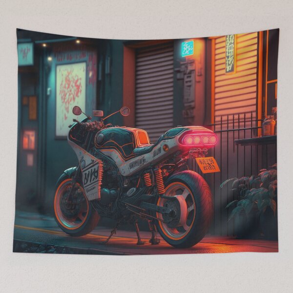 Item preview, Cool Motorcycle Parked In Tokyo Under The Night Lights Alleyway Of Japan designed and sold by ultra-cool.