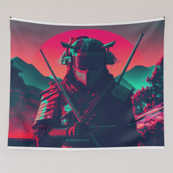 Item preview, Wandering Synthwave Samurai, Retro Glitch Art designed and sold by ArtificialEye.