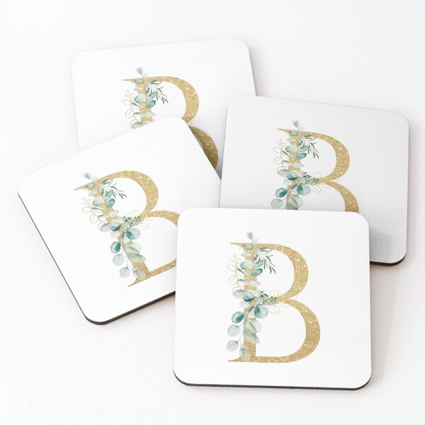 Item preview, Faux Gold Color Monogram Letter B with Eucalyptus Leaves designed and sold by silviaol.