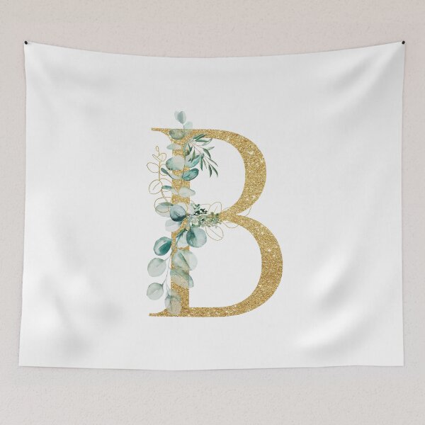 Item preview, Faux Gold Color Monogram Letter B with Eucalyptus Leaves designed and sold by silviaol.
