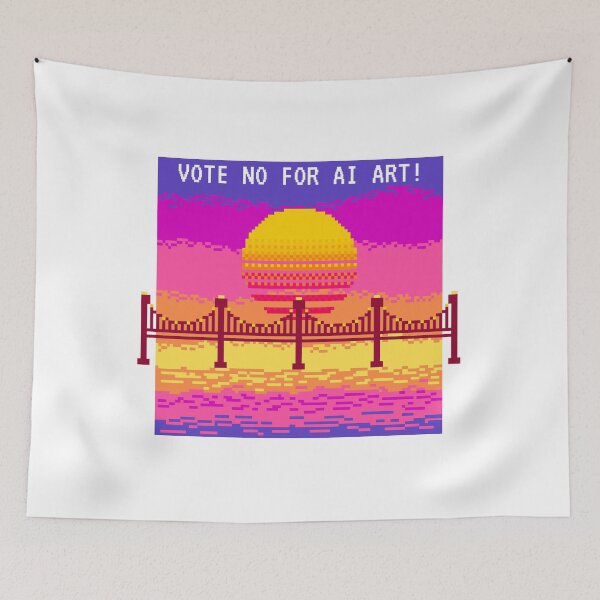 Item preview, No To AI Art 8 Bit Vaporwave Vote designed and sold by GSquaredDesigns.
