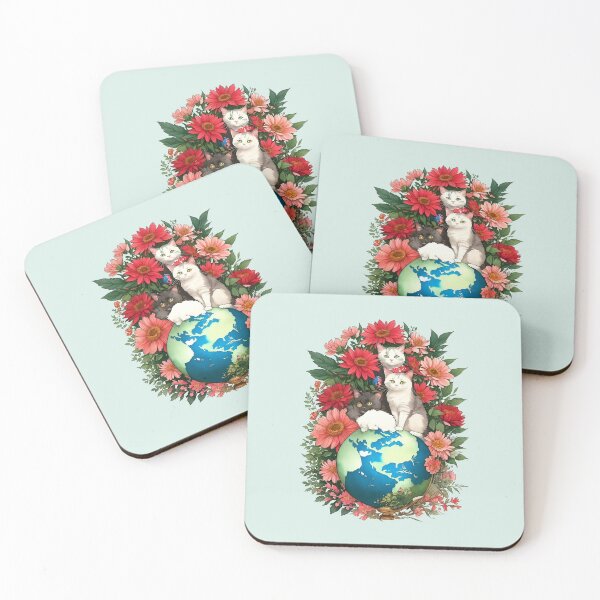 Item preview, Feline Harmony: Cats Unite for Peace on a Flower-Filled Globe designed and sold by Pawsitive Palette.