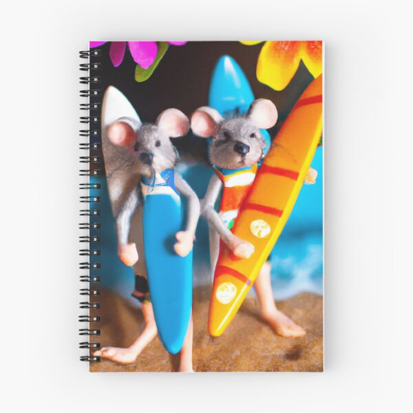 Item preview, a macro 35mm photograph of two mice in Hawaii, they're each wearing tiny swimsuits and are carrying tiny surf boards, digital art designed and sold by Burnout (⌣_⌣).