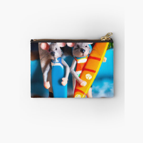 Item preview, a macro 35mm photograph of two mice in Hawaii, they're each wearing tiny swimsuits and are carrying tiny surf boards, digital art designed and sold by Burnout (⌣_⌣).