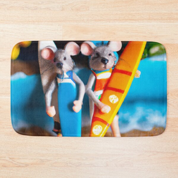 Item preview, a macro 35mm photograph of two mice in Hawaii, they're each wearing tiny swimsuits and are carrying tiny surf boards, digital art designed and sold by Burnout (⌣_⌣).