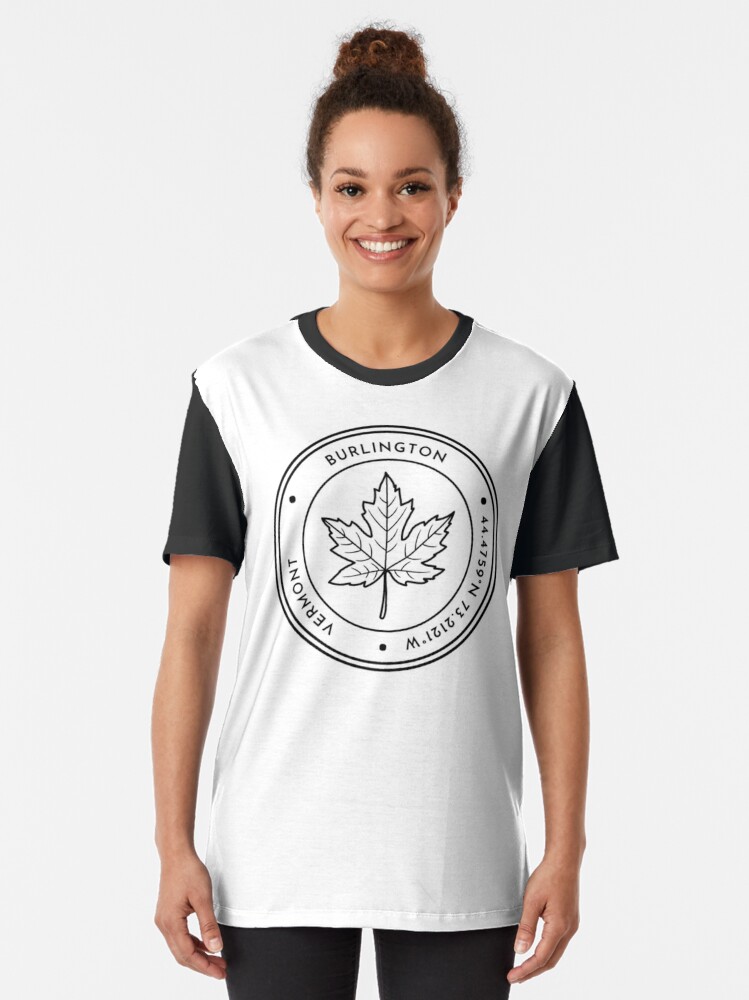 Burlington Vermont Maple Leaf Map Coordinates Logo | Graphic T-Shirt