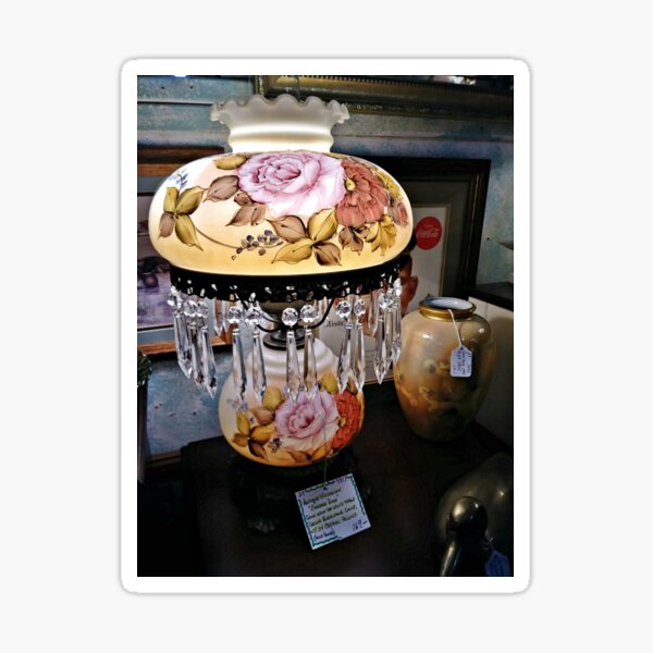 Hand Painted Parlor Hurricane Lamp from the Victorian Era Sticker