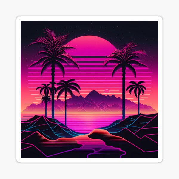 80's Miami Synthwave Neon Palms Sticker