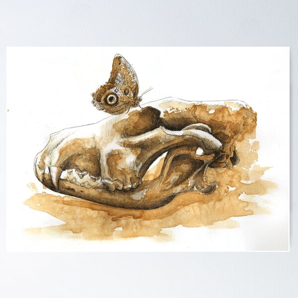 Item preview, Lightly - Wolf Skull And Owl Moth Painted With Coffee designed and sold by DanielleTrudeau.