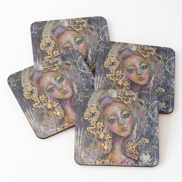 Item preview, "Spirited"  Mixed Media Painting Embellished with Gold Leaf designed and sold by JennyAnnArt.