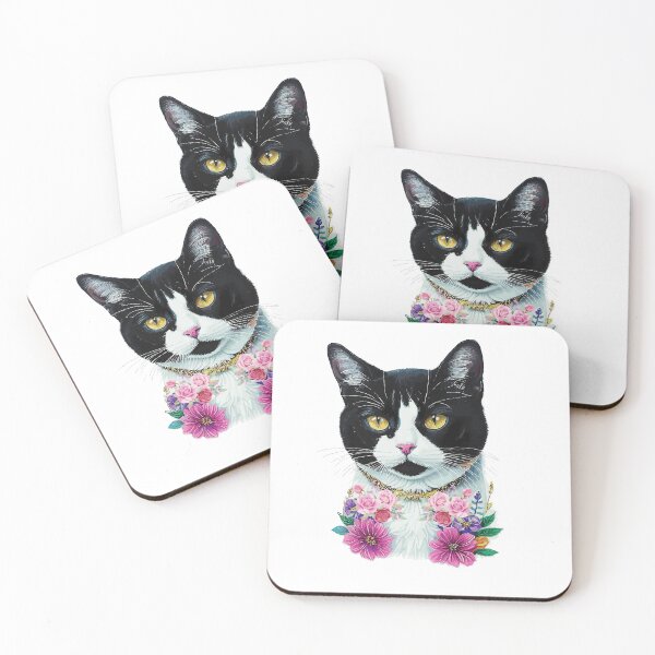 Item preview, Adorable tuxedo cat portrait surrounded in gorgeous pink bloom designed and sold by Lubellebubble20.