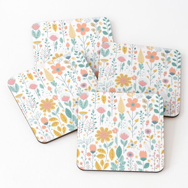 Item preview, Flat Design Background with Floral Elements on Pure White designed and sold by SML(Smiling Cool) PinkBubble.
