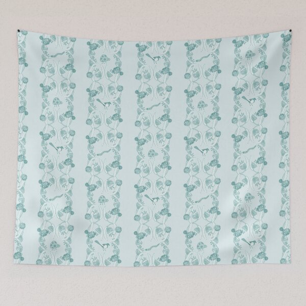 Item preview, Modern checker with floral wreath and Scandinavian animals | blue monotone designed and sold by Ingrid Poole.