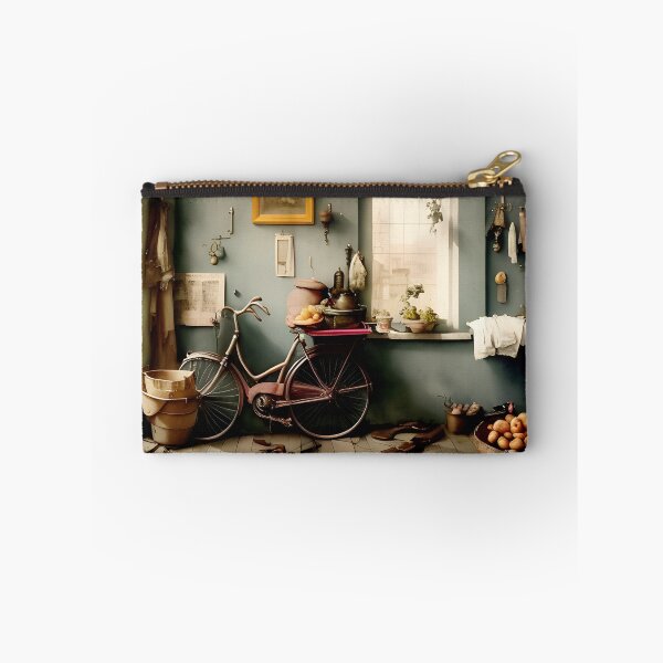 Item preview, Vintage Dutch Still Life Wall Art Poster: Bicycle and Fruit Basket Matte Drawing Print designed and sold by MerakiAndArt.