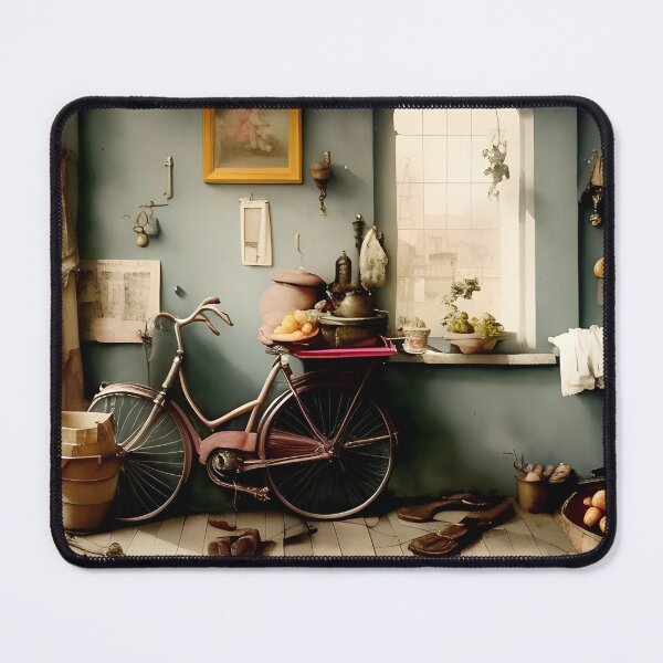 Item preview, Vintage Dutch Still Life Wall Art Poster: Bicycle and Fruit Basket Matte Drawing Print designed and sold by MerakiAndArt.