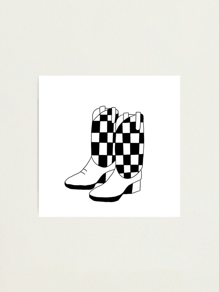 Black and white 2025 checkered cowboy boots