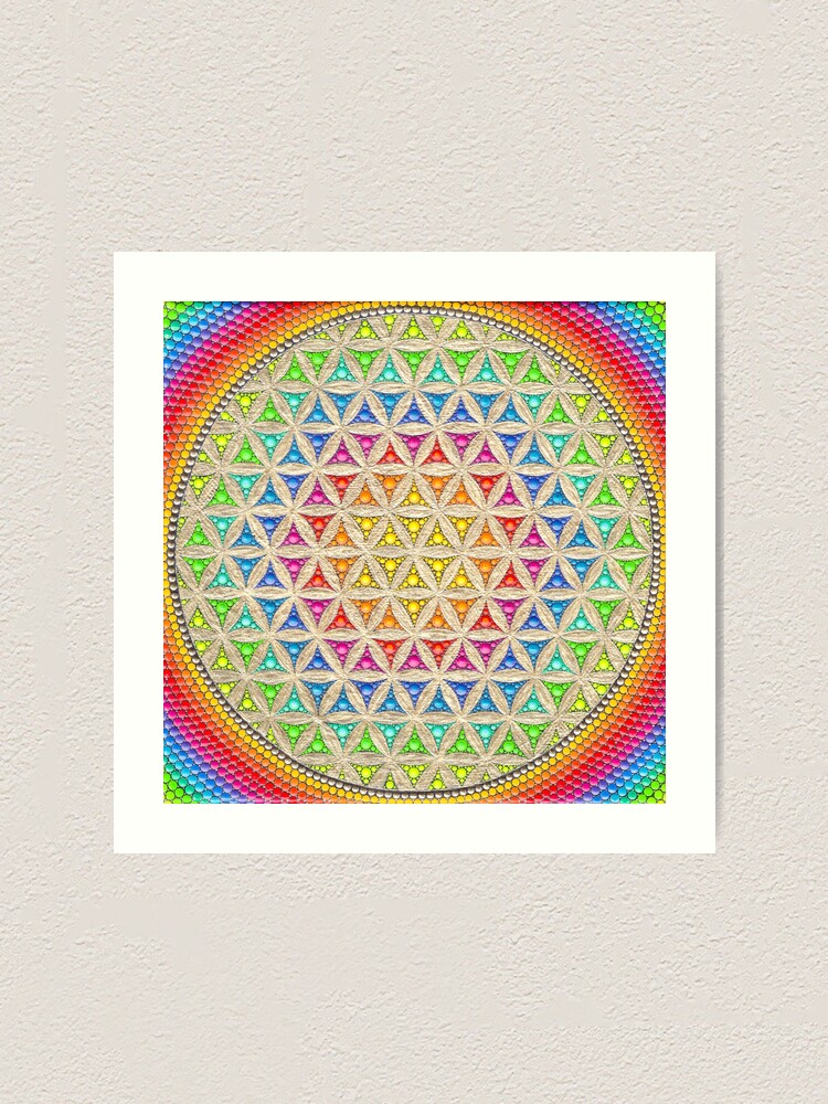 Alternate view of Rainbow flower of life painting Art Print