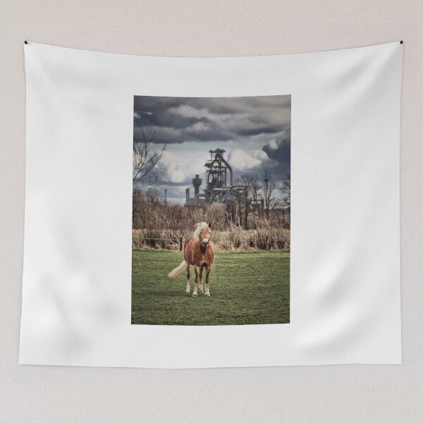 Item preview, Horse in the pasture, in the background a blast furnace, Ruhrgebiet - Ruhrpott - Germany designed and sold by Ruhrpottpicture.