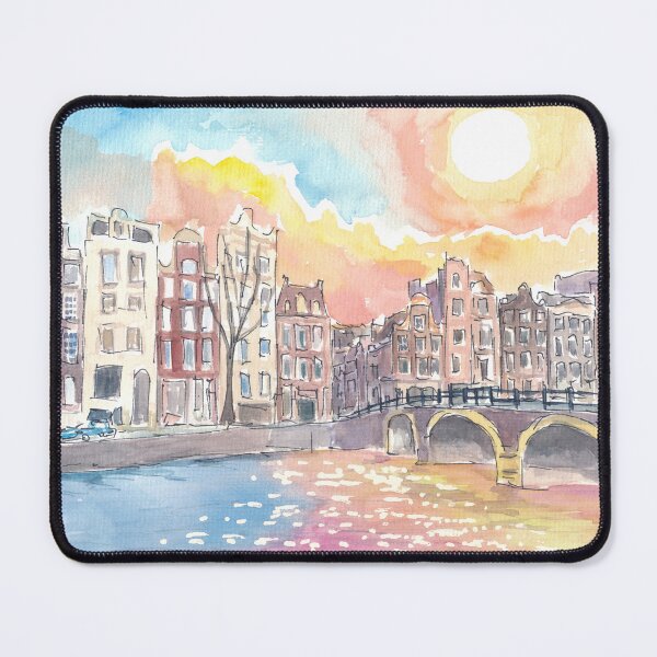 Item preview, Amsterdam Torensluis Bridge Canal Scene with Sun and Water designed and sold by artshop77.
