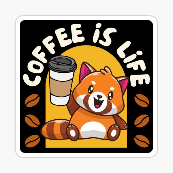 Cute Red Panda Drinking Cup of Black Coffee Sticker for Sale by eyestetix