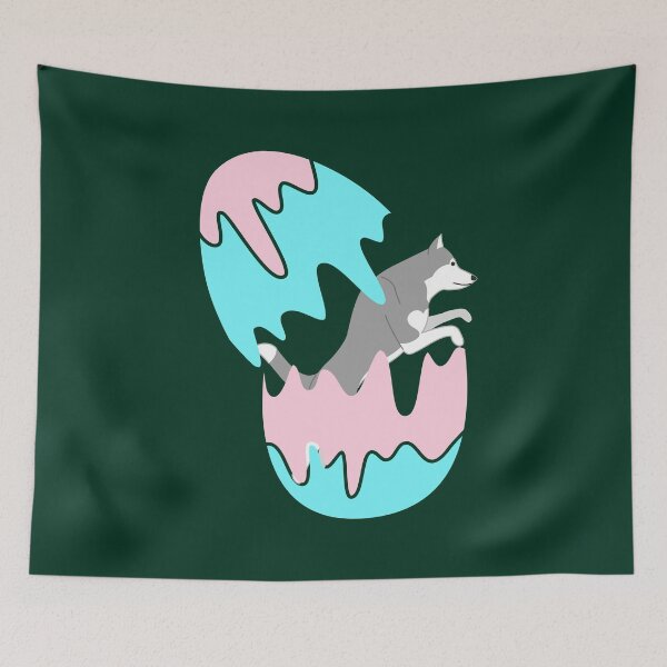 Item preview, Siberian Husky Dog Jumping Out of Colorful Easter Egg designed and sold by SeasonalDogs.