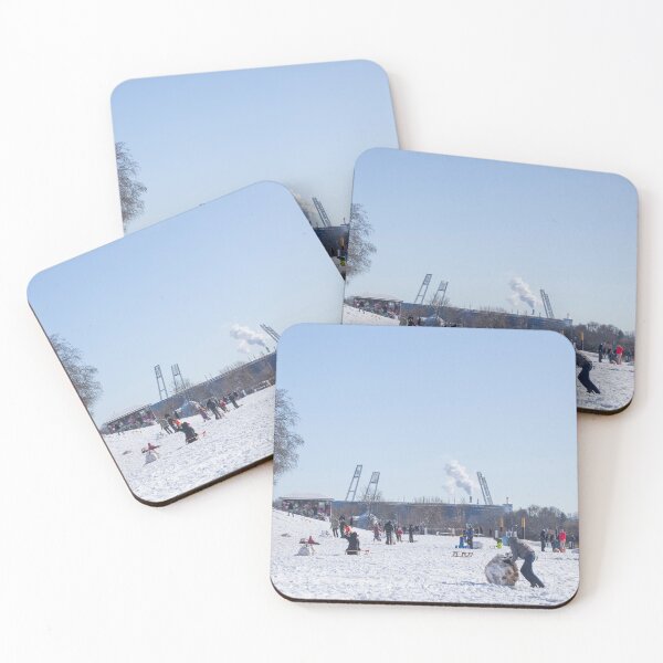 Item preview, Snowy Osterdeich with Weserstadion in winter, Bremen, Germany designed and sold by Torsten Krüger.
