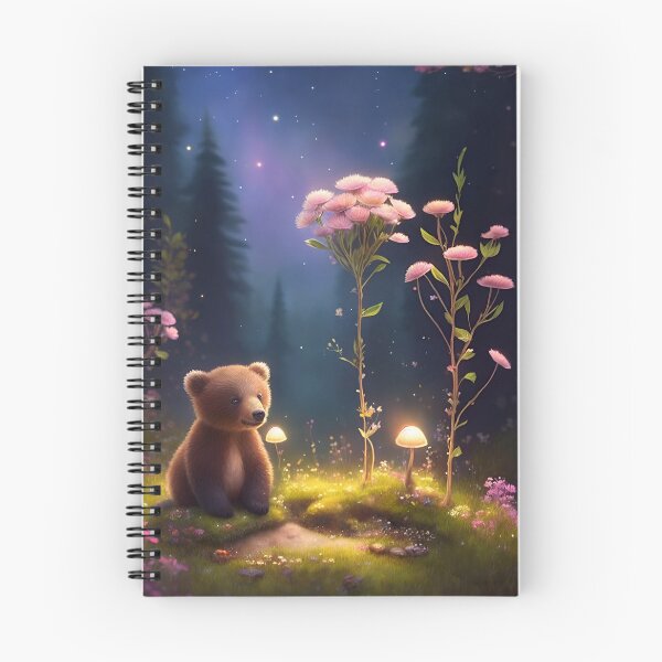 Item preview, Grizzly Baby Bear sitting in the forest surrounded by flowers designed and sold by Whimsy Bu.