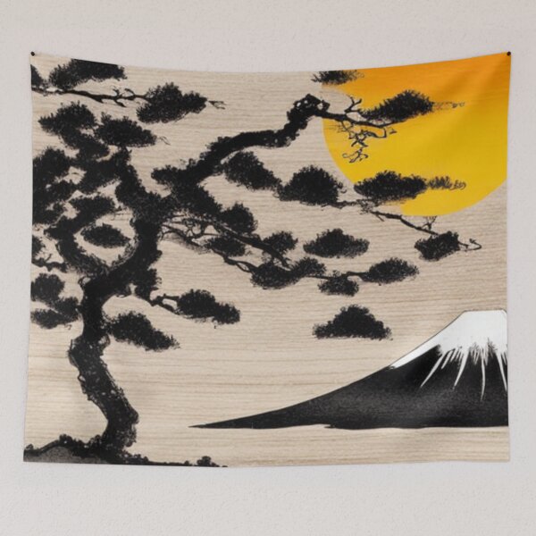 Item preview, "Solitude at Mount Fuji: A Bonsai's Sunset Reverie" designed and sold by 9000MilesToHome.