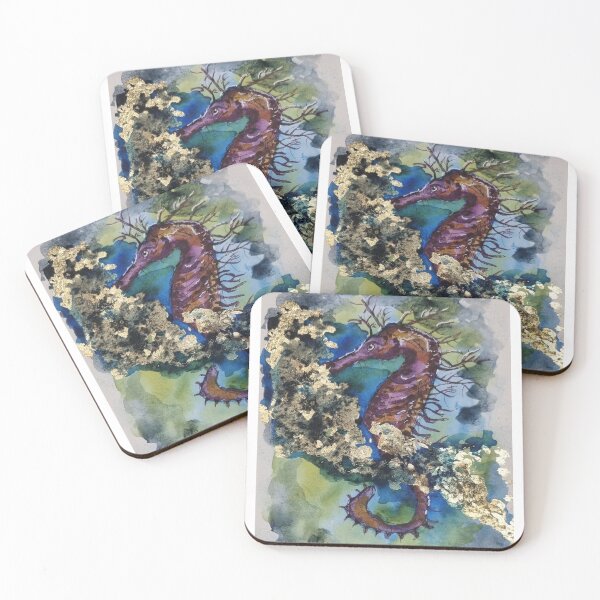 Item preview, Seahorse Watercolour Painting and Gold Leaf designed and sold by JennyAnnArt.
