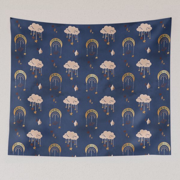 Item preview, Clouds, moon and stars celestial pattern designed and sold by CuteFashionLove.
