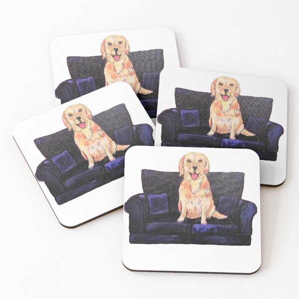 Item preview, Golden dog on sofa chair happy labrador retriever  designed and sold by MiowandMolly.