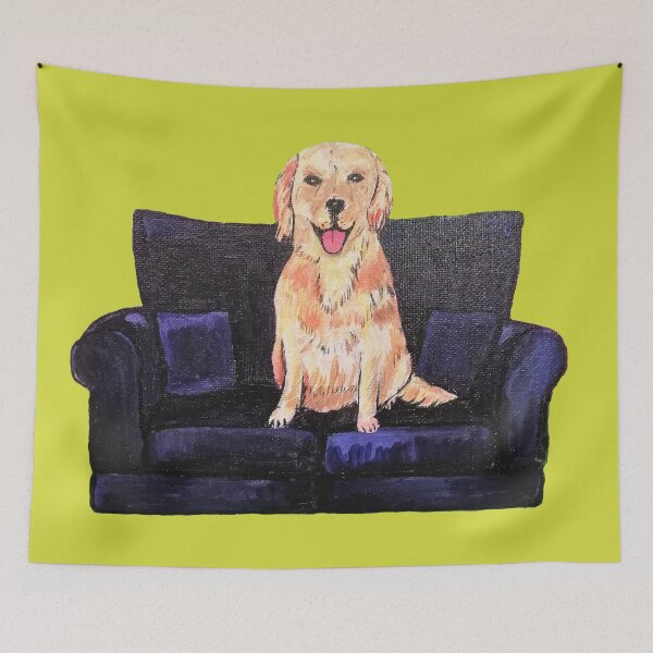 Item preview, Golden dog on sofa chair happy labrador retriever  designed and sold by MiowandMolly.